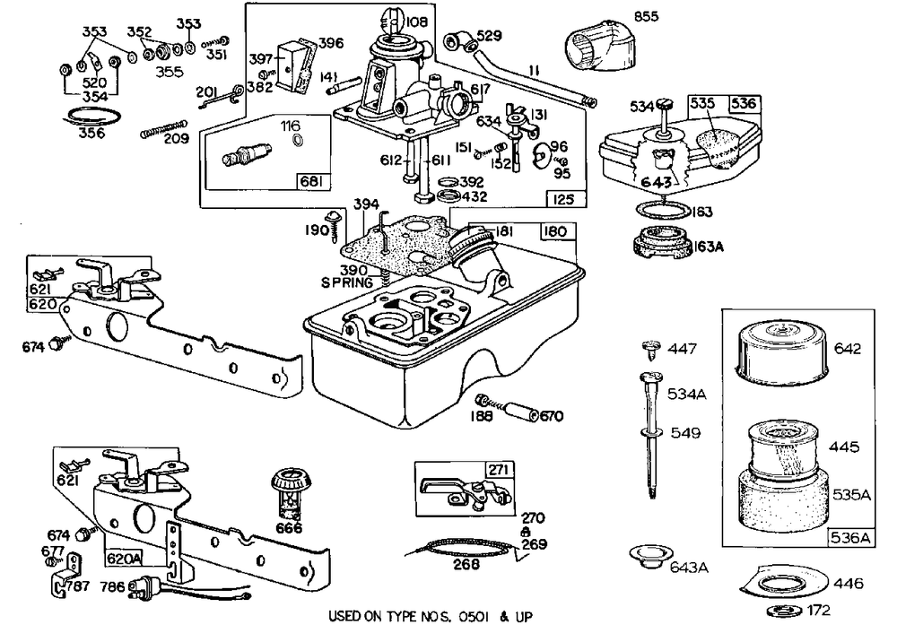 Carburetor And Fuel Tank Assembly 1 Diagram and Parts List for 92998-0849-XX  Briggs and Stratton Engine
